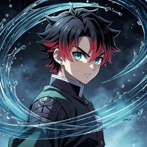 Demon Slayer boy PFP with water breathing effect and teal eyes