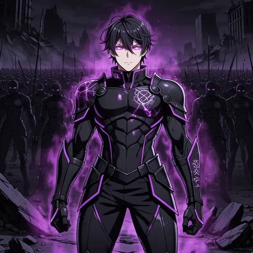 Sung Jinwoo Solo Leveling PFP with purple eyes and shadow army