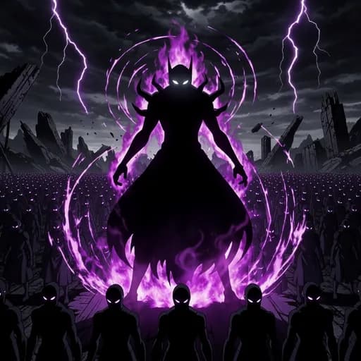 Shadow monarch anime PFP with glowing eyes and purple flames