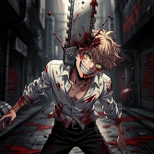 Denji Chainsaw Man PFP with chainsaw head and sharp teeth grin