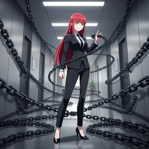 Makima anime girl PFP with yellow eyes and red hair Chainsaw Man