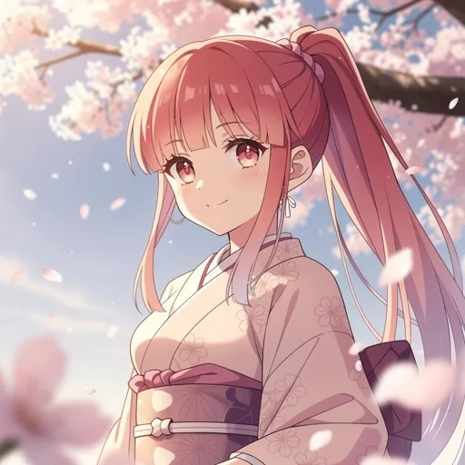 Anime girl PFP with pink hair and cherry blossoms Demon Slayer style