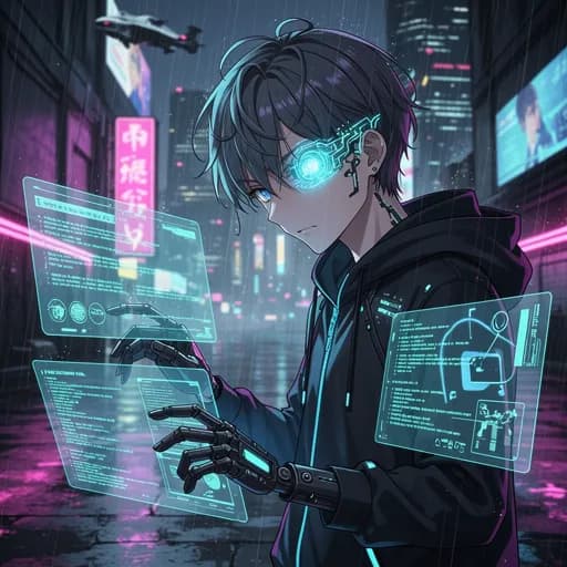 Cyberpunk anime boy PFP with neon green hair and LED jacket