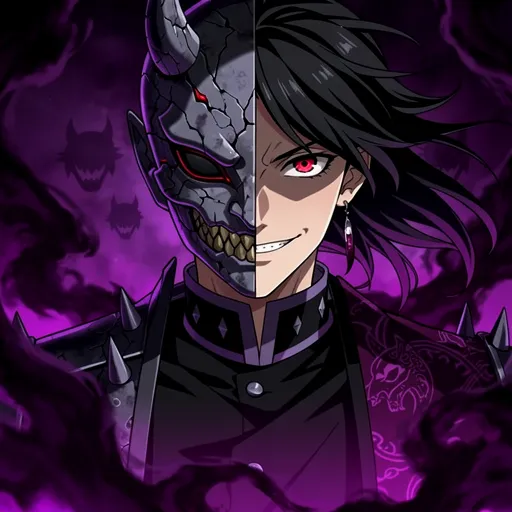 Dark demon mask anime PFP with glowing red eye villain aesthetic